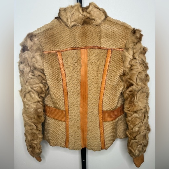 Just Cavalli Leather and Rabbit Fur Tan Jacket - Size 44 IT - Picture 6 of 12